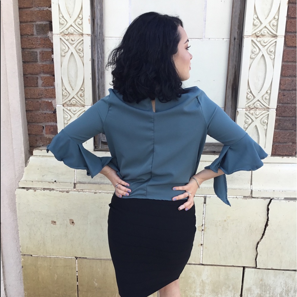 Bell Sleeve Top Sage Green - Picture 3 of 6